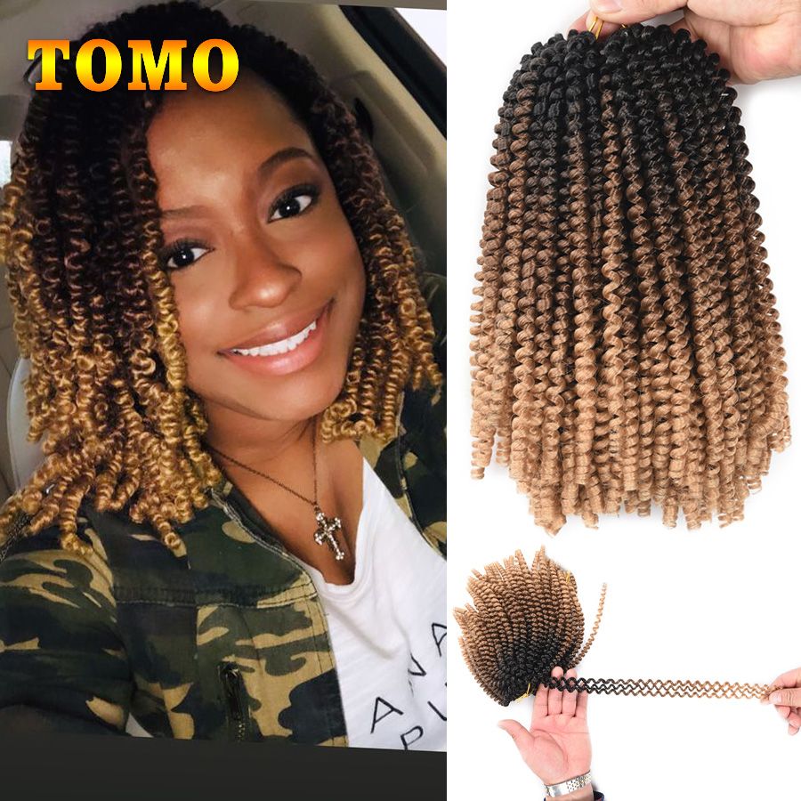 Großhandel TOMO Short Curly Braids Schwarz Braun Blond Ombre Spring Twist  Kanekalon Synthetic Crochet Braiding Haarverlängerungen Kinky Curly Hair ...