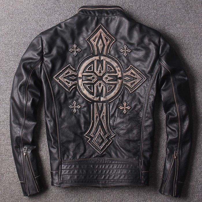 jaqueta de couro estampada