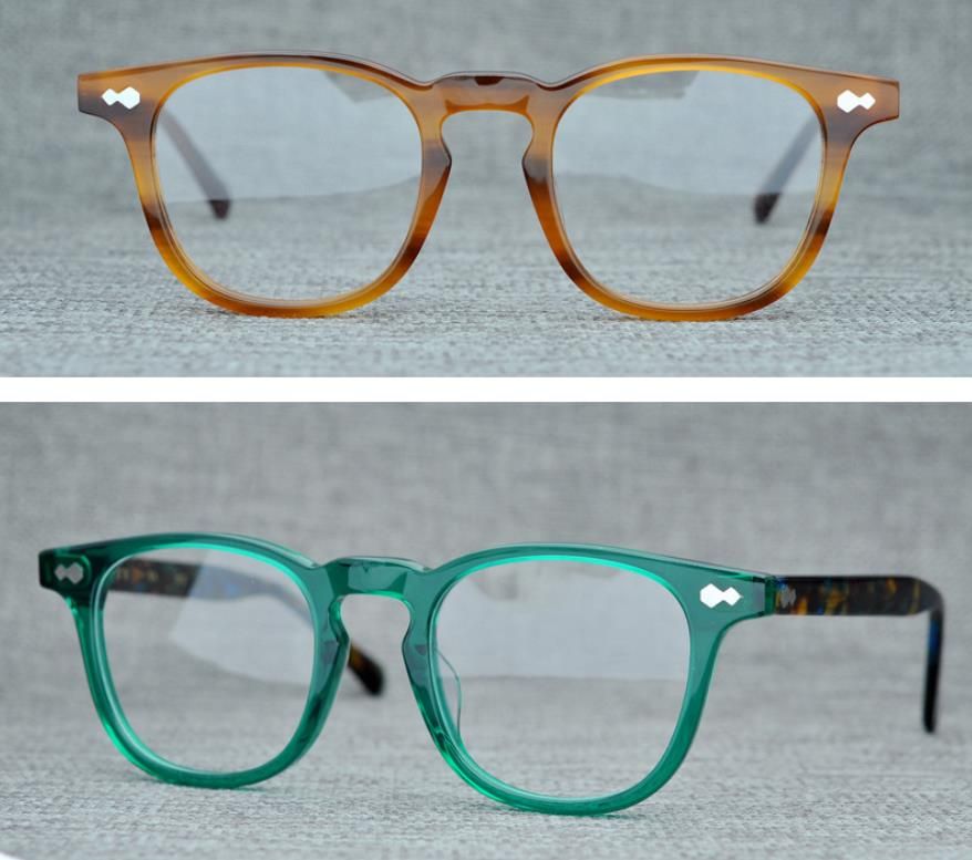 CHICLI Vintage Eyeglasses Women Semi Rimless Reading Plain Glass Spectacles Frame Classic Men Rivet Male Eyewear 6 Color C7 Yellow wood grain 