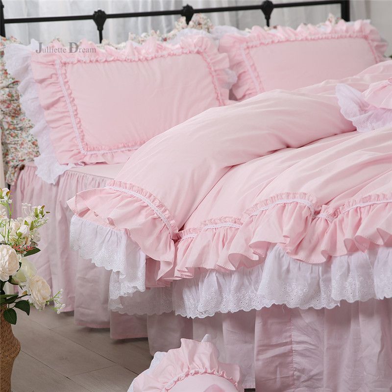 Whole And Retail Luxury 100 Cotton Bedding Set Pink Princess For Queen Bed Linen Ruffle Lace Duvet Cover Skirt Sheet Quilt Cy200519 From Qiyuan10 184 84 Dhgate Com Queen Bed Linen Ruffle Lace Duvet Cover, Ruffle Bedding King Size