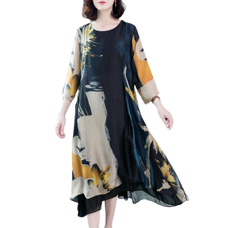 Compra Vestidos Casuales Vestido De Seda Mujer Verano Femenino Retro  Imprimir Tres Trimestre Tamaño Grande M 4XL Alta Calidad Vestidos Elegantes  Y Cómodos Barato | Entrega Rápida Y Calidad | Es.Dhgate