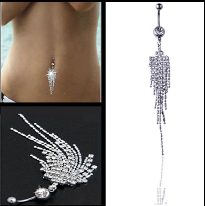 Wholesale Best Quality Body Jewelry Type Sexy Dangle Belly Bars Belly Button Silver Diamond 