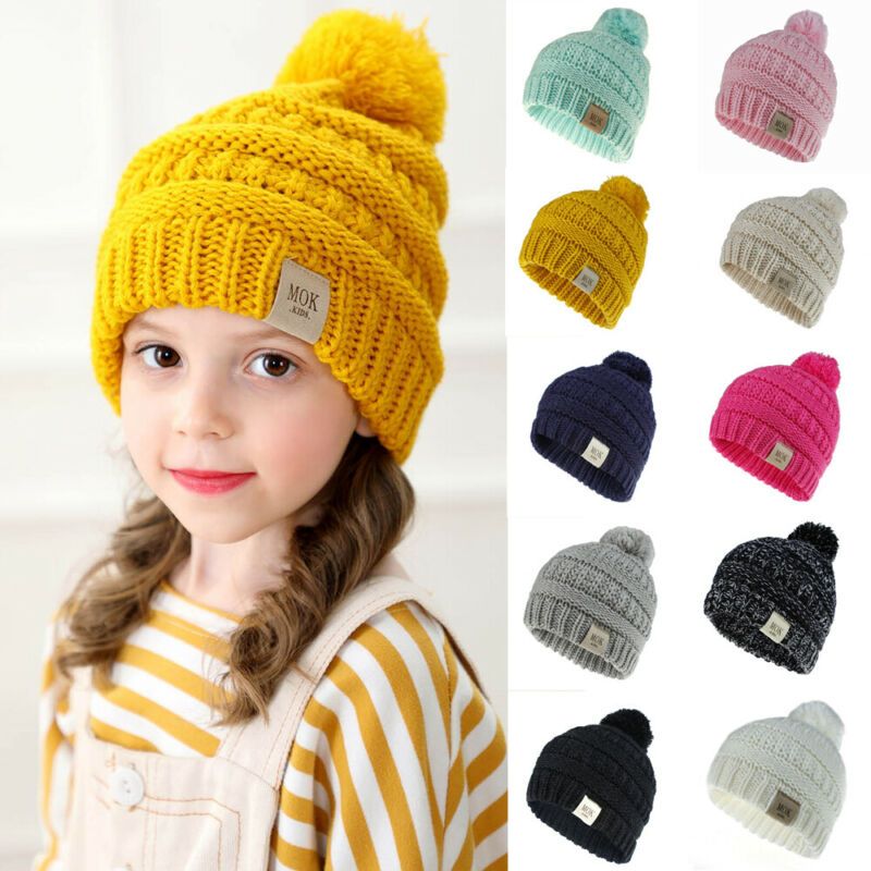 US Cute Baby Hat Beanie Cap Pompom Winter Boy Girl Hat Kids Warm Knitted Toddler