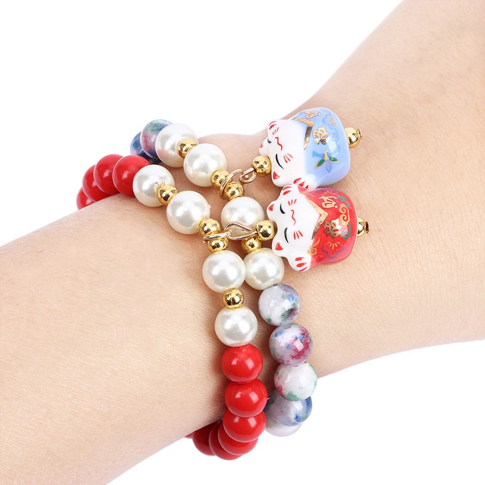 Nieuwe Gift Obsidian Armband Lucky Cat Cute Women Armband Natural Beads Ceramic Lucky Cat Cute Femela