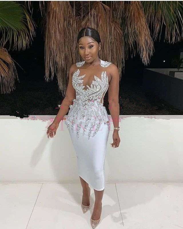White Sheath Sequins Beaded Cocktail 