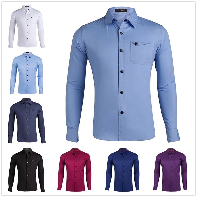 Compra Camisa De Negocios Con Botones De Algodón Azul Cielo Hombres Slim  Fit Camisas De Vestir De Manga Larga Para Hombre Camisas Formales GD38  Barato | Entrega Rápida Y Calidad | Es.Dhgate