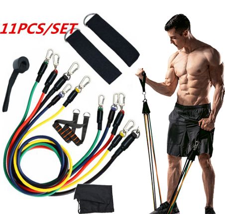 UK Sport Pull Rope Fitness Elastic Gum Bands Rubber Expander Workout Band 11pcs 