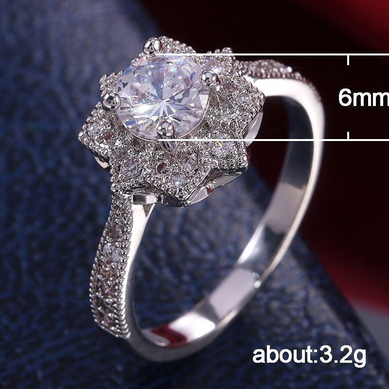 T-Ring Fashion Blue Flower Zircon White Gold Filled Jewelry Vintage Ring for Women Wedding Rings