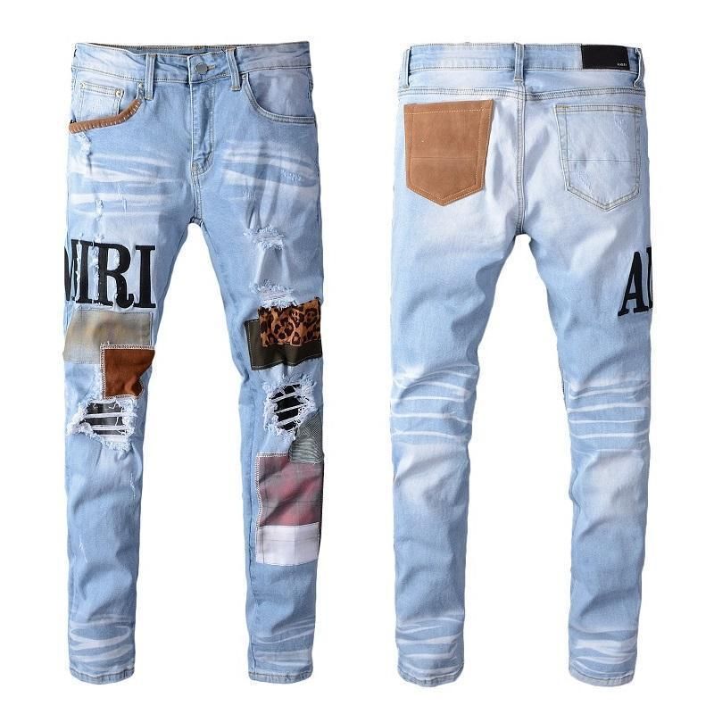 Amiri vaqueros para hombre que cosen los angustiados pantalones de diseño hecho mano