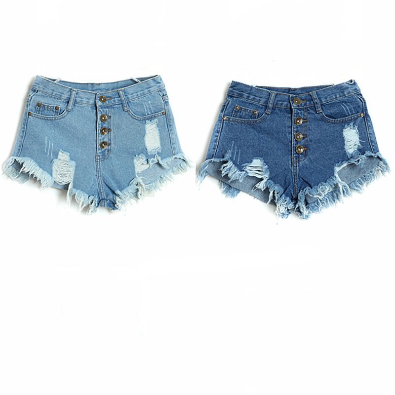 Ripped Denim Short Shorts Button Front 