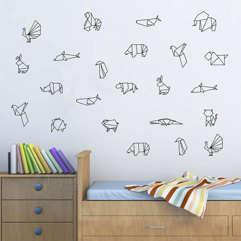 Compre Diy Origami Animales Pared Del Vinilo Dormitorio Modelo