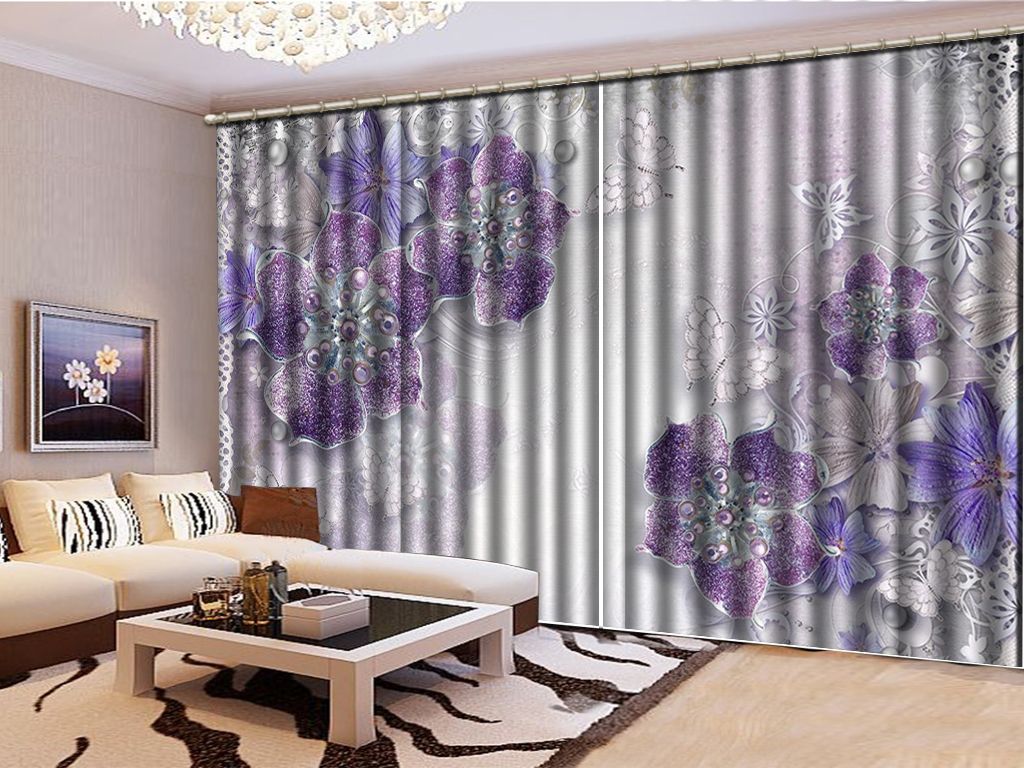 2019 Custom 3d Floral Curtain Purple Jewelry Flower White Butterfly Living Room Bedroom Beautiful Practical Shade Curtains From Yunlin188 194 98