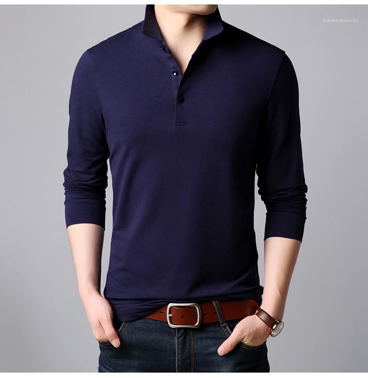 2020 Lapel Neck Mens Luxury Designer T Shirts 2020 Solid Color Long ...