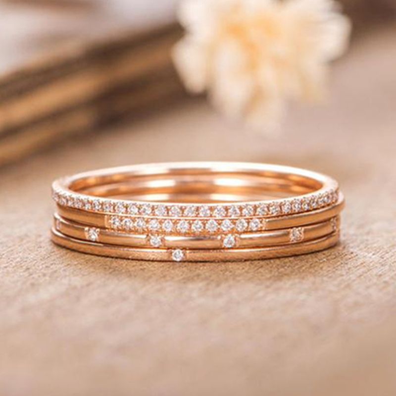 2020 Exquisite Stacking Ring Crystal Thin Ring Set Lady Engagement