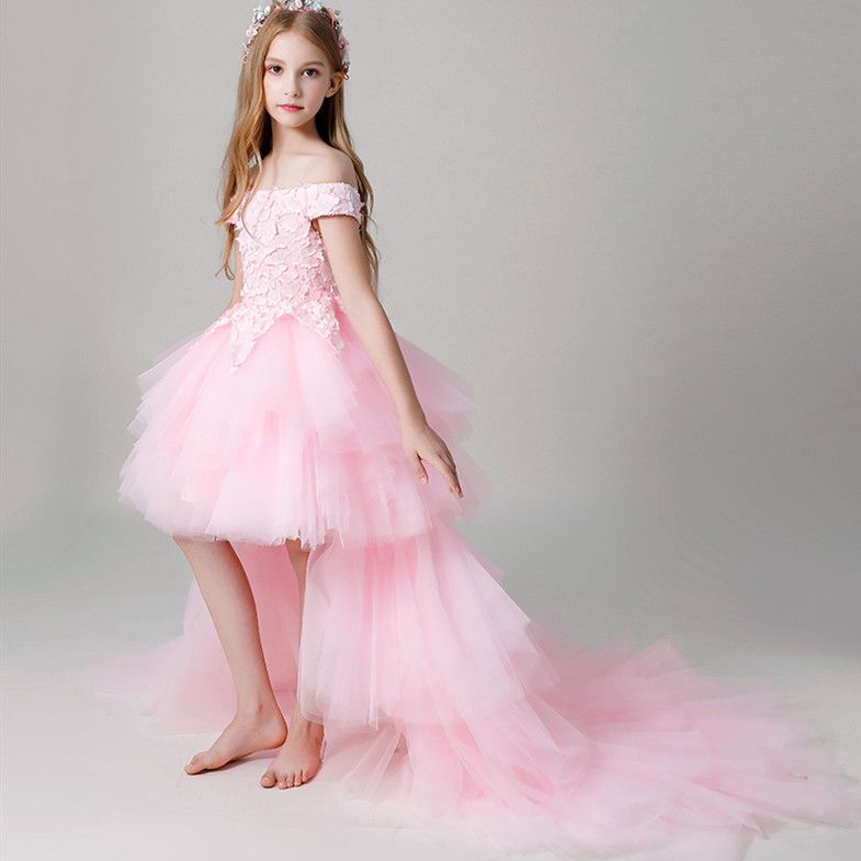 Vestidos de niña de las flores de organza rosa tren desmontable para bodas Vestido de fiesta Vestidos de niña de las flores de organza rosa tren desmontable para bodas Vestido de fiesta