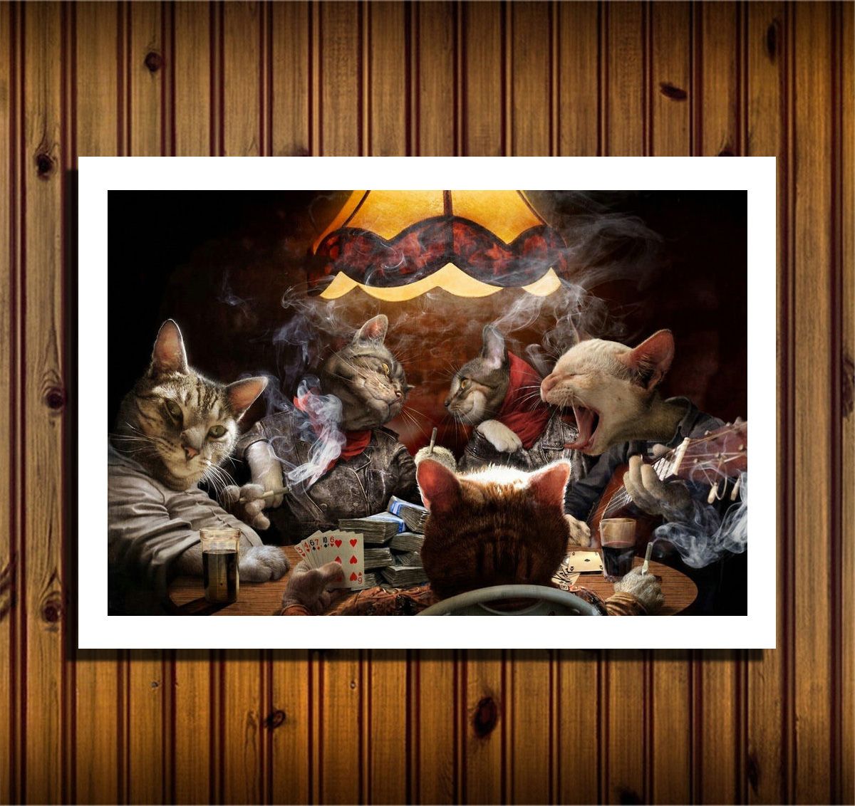 Home Decor Art Quality Canvas Print Cat Playing Poker Smoke 16x24