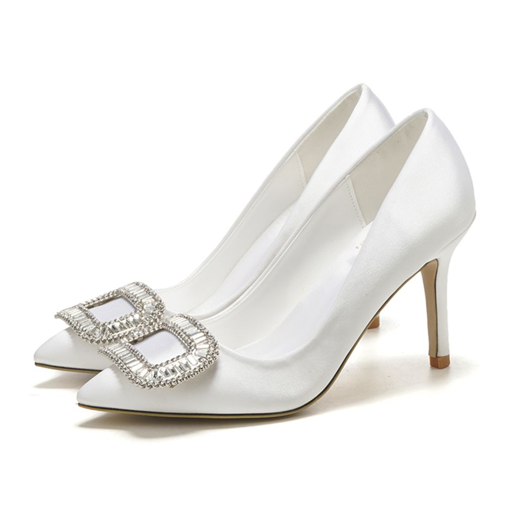 Compra Lo Nuevo Zapatos De Boda De Seda Blancos De Cristal Adornó Nupcial  Zapato De Las Mujeres De La Bomba Prom Party Señoras De La Tarde Tamaño  Talones 7cm 9cm 34 41