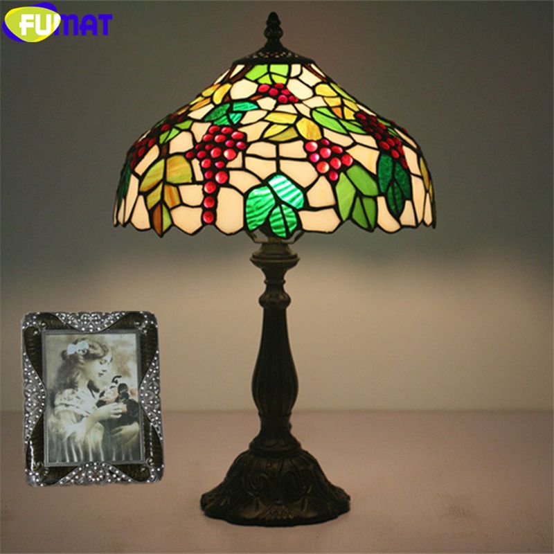 2019 Fumat Tiffany Style Desk Lamps Red Grape Cherry Green Leaf