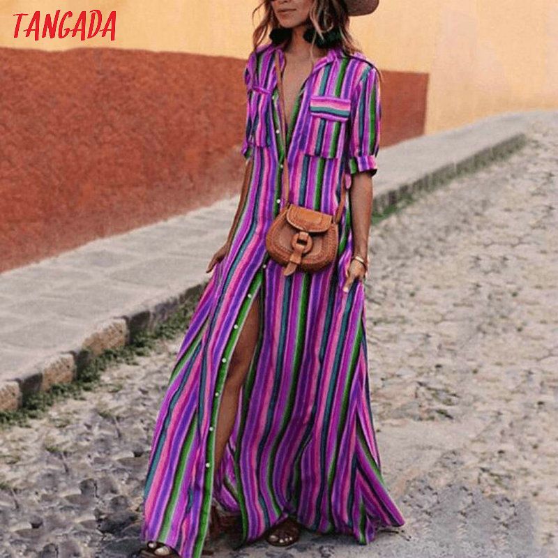 Tangada Mujeres Maxi Vestido Rayas Estilo Boho Retro 2018 Vestido Largo Vestido De Fiesta Femenina Elegante Más Tamaño XXXL Aon47 Y190121 De 18,38 € | DHgate