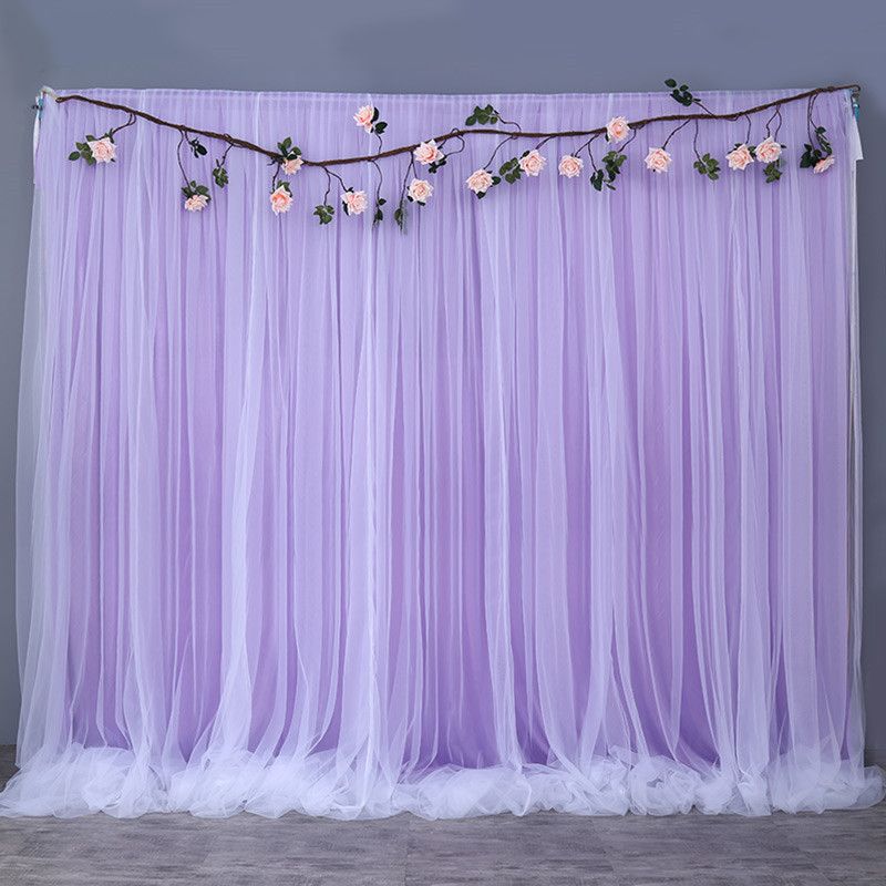 3mx6m Ice Silk Wedding Backdrop Curtain With White Floating Tulle