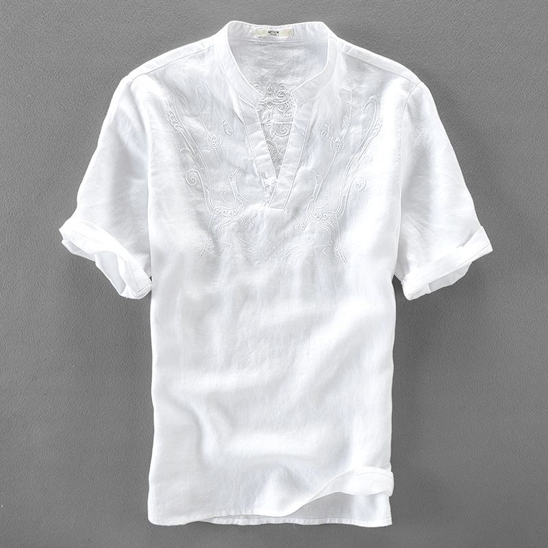 Compra Italia Camisa Hermosa De Manga Corta Camisas De Hombre Ropa De Los  Hombres De La Camisa De Lino Puro Sólido De La Manera Sueltas Macho Camisas  Ocasionales N5263 Barato | Entrega