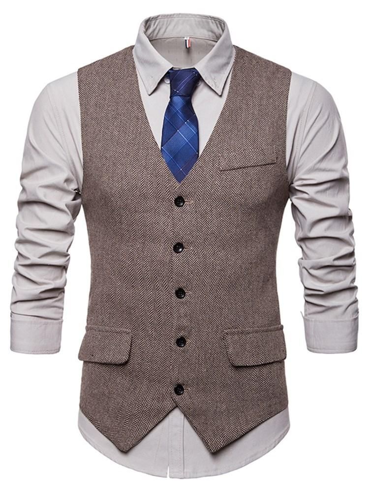 Brown Mens Vest 2019 Wool Groom Vests British Style Mens Suit Vests ...