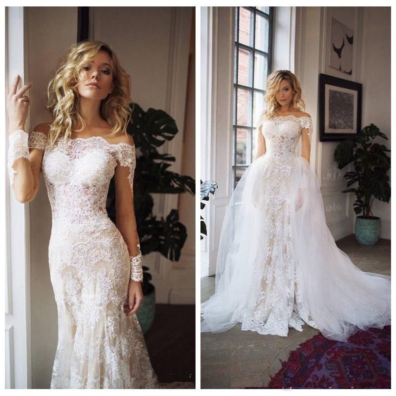 Gorgeous Sheer Long Sleeves Mermaid Wedding Dresses With Detachable