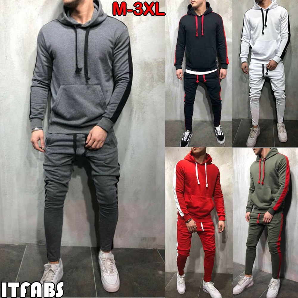 Fashion Mens Tracksuit Set GYM Sports Hoodie Coat Top Bottoms Jogging ...