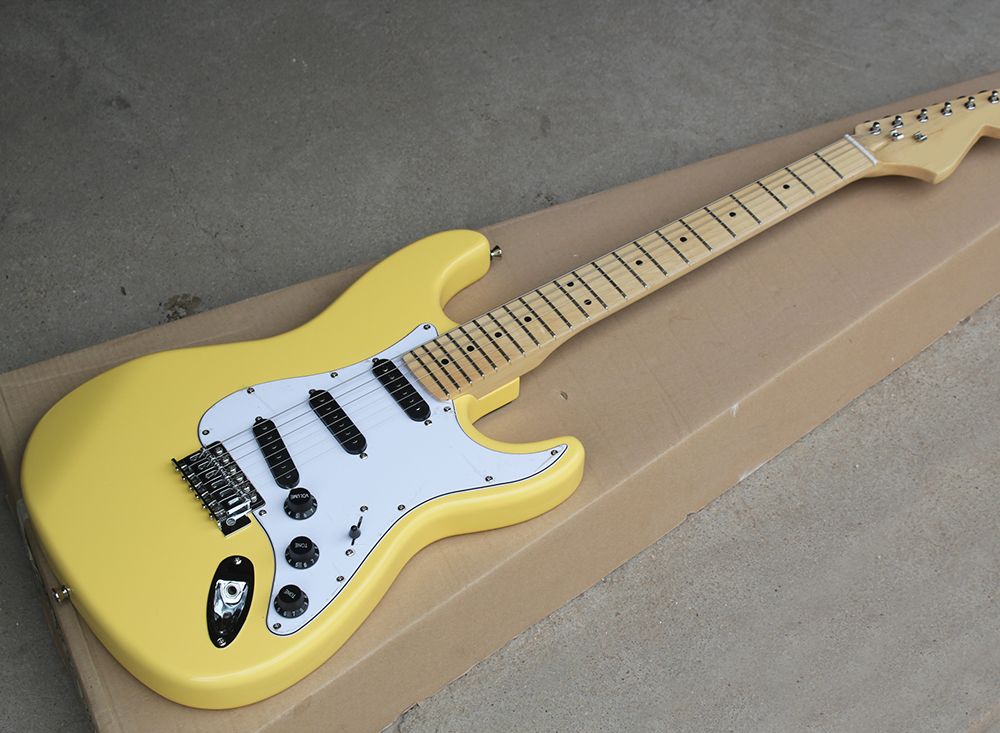 Factory Direct Sale Yellow Electric Guitar With 3 Black Pickups