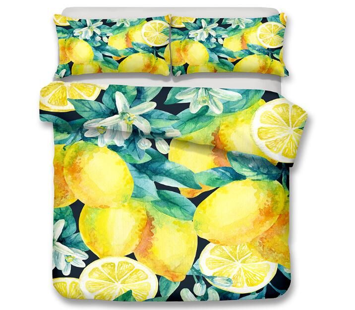 Fruit Printed Bedding Set Lemon Pineapple Orange Printing Duvet