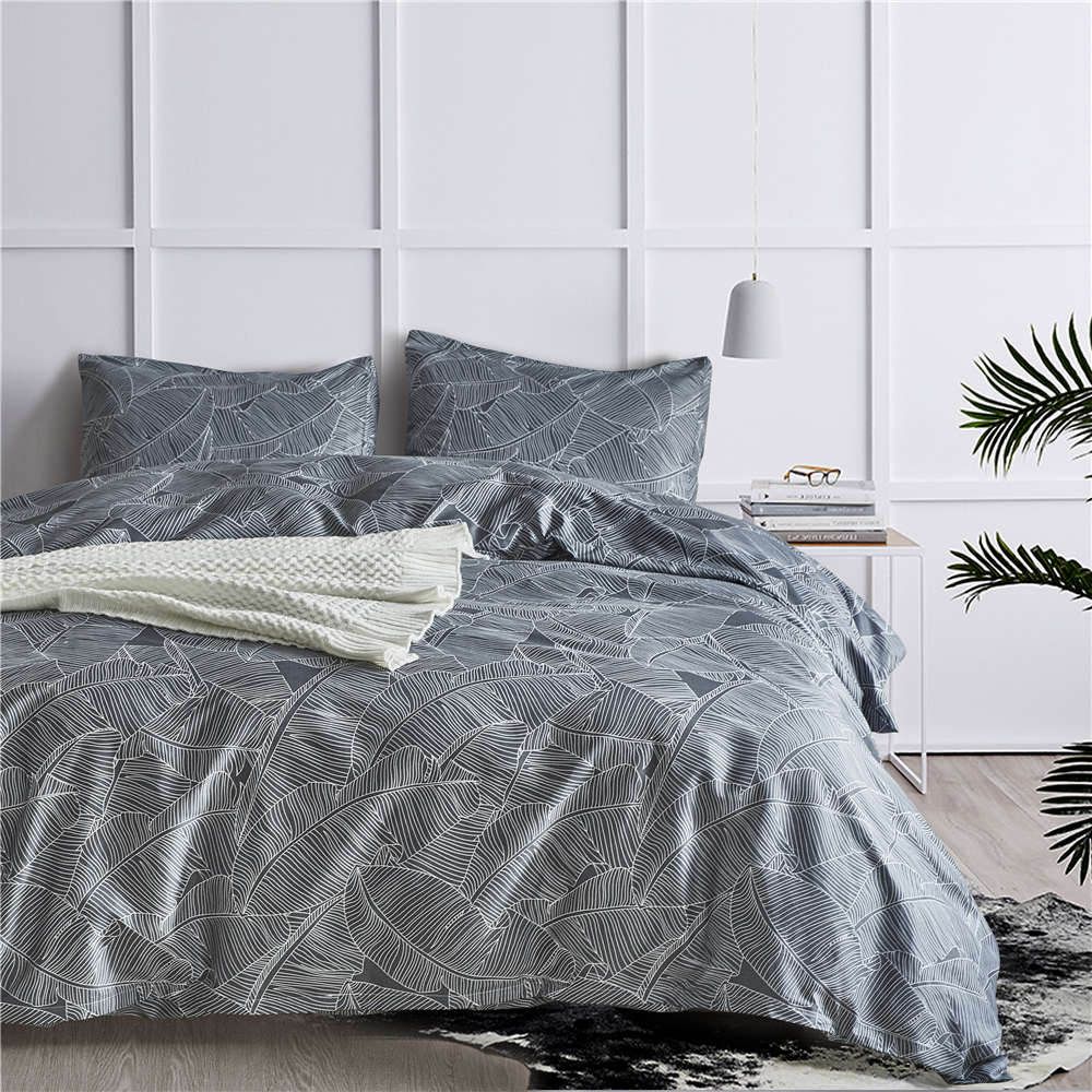 Designer Bedding Set Leaves Fresh Elegant Comfortale Grey Duvet