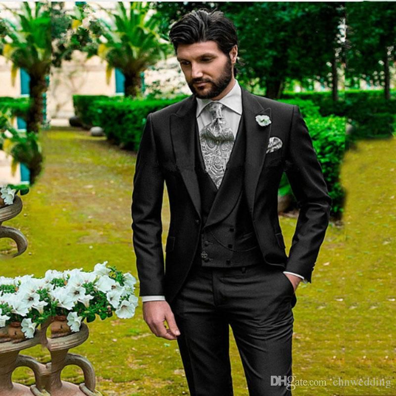 Compre Trajes Italianos Negro Hombres Slim Fit Boda Esmoquin Del Novio Del  Desgaste Alcanzó Su Punto Máximo Solapa De Los Juegos Del Padrino De Boda  Del Traje Del Hombre Chaqueta Y Pantalones