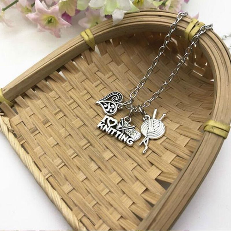 I Love Knitting Necklace Charms Jewelry Tibet silver Pendant Chain Necklace 