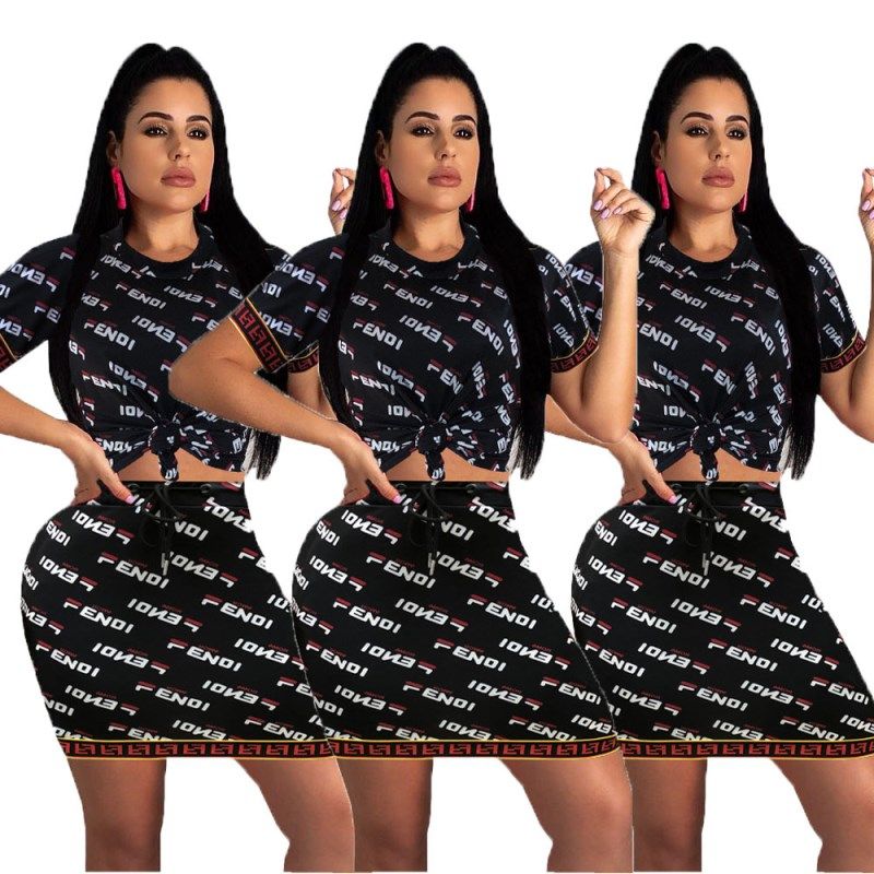 Compre Duas Peças De Manga Curta Vestido + Mini Saia Mulheres Bodycon Carta Impressão T Shirt Vestido De Verão Vestidos De Verão + Saia Klw1261 De Clover_3, $89,05 | Pt.Dhgate.Com
