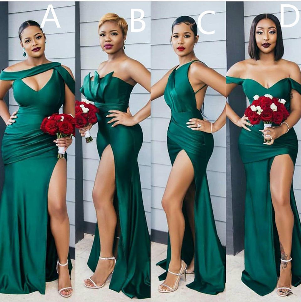 Green Mermaid Black Girls Bridesmaid Dresses African Prom