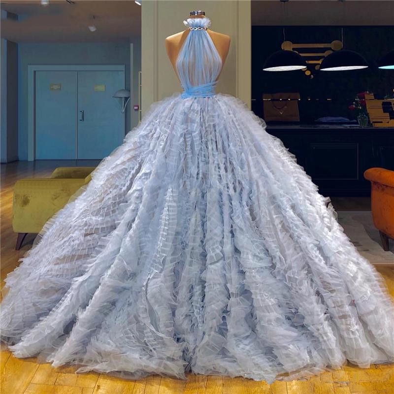 high neck ball gown prom dress