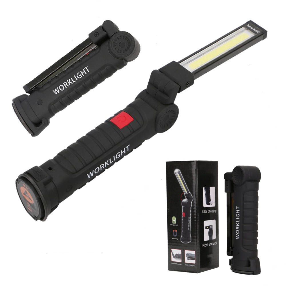 Rechargeable COB LED Torch Flashlight USB Work Light Worklight 4.2-5V Plastic 
