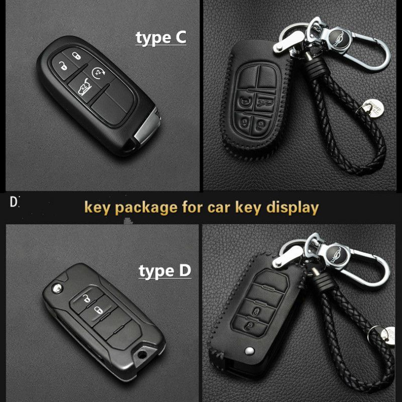 Saimui for Jeep Key Fob Cover with Leather Keychain Soft TPU Protection Key Case Compatible with Grand Cherokee Renegade Smart Key,Black 