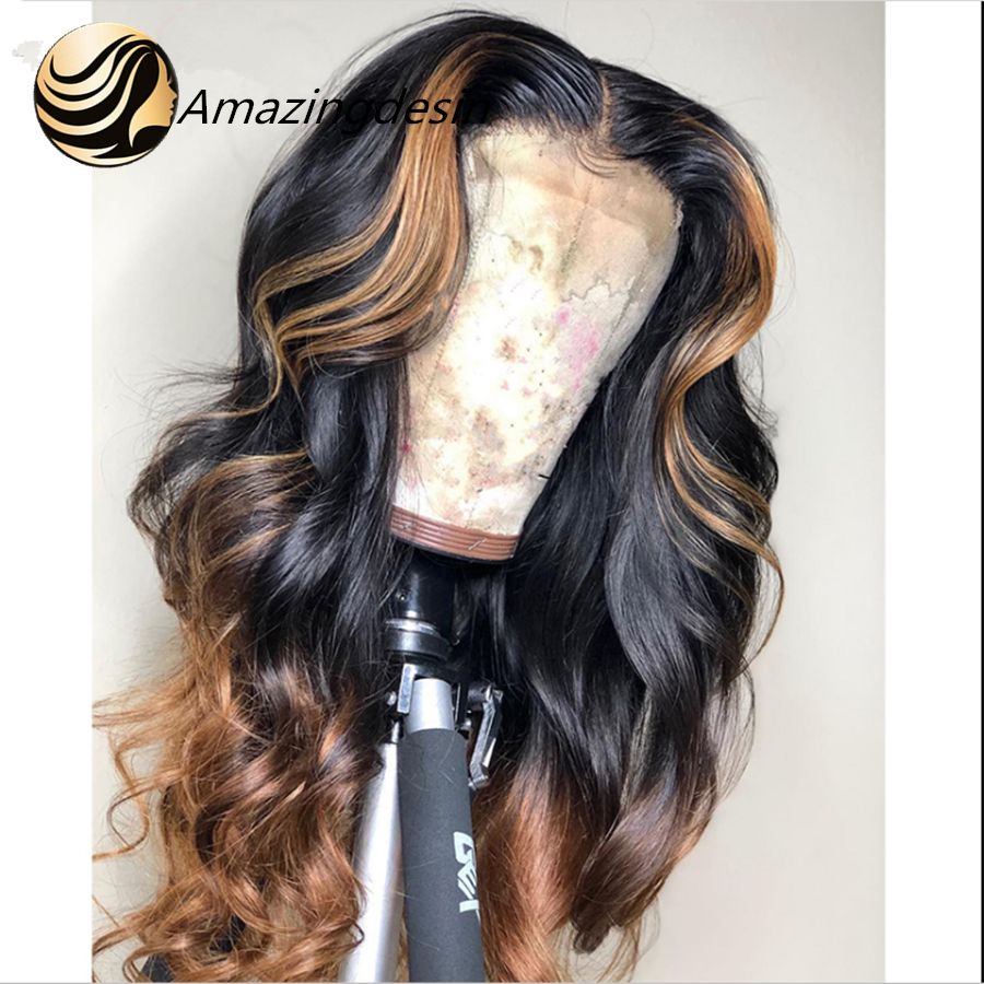 Ombre Highlight 1b 27 Honey Blonde Lace Front Human Hair Wigs Pre