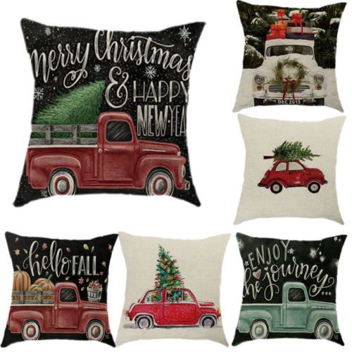 Xmas Style Cotton Linen Pillow Case Floral Print Cover Home Sofa
