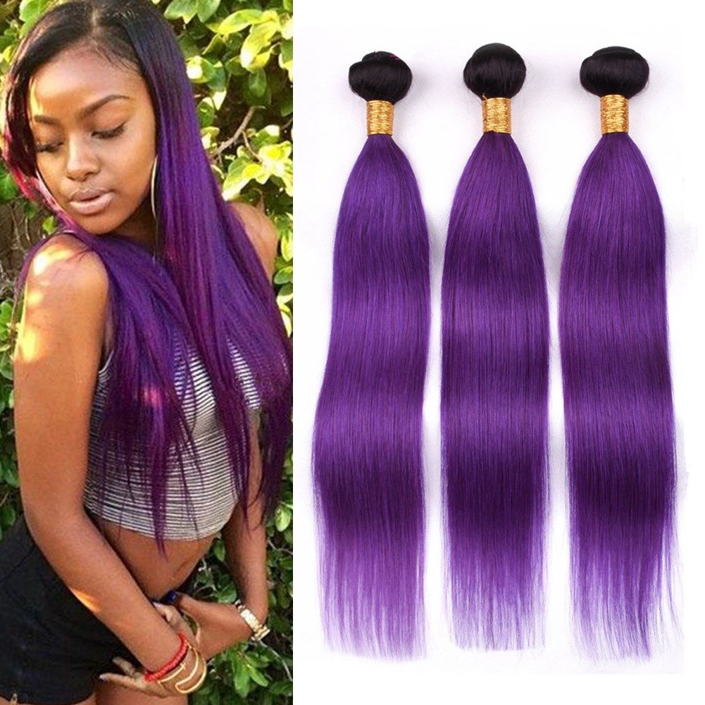 Purple Ombre Straight Human Hair Weave Bundles 1b Purple Ombre