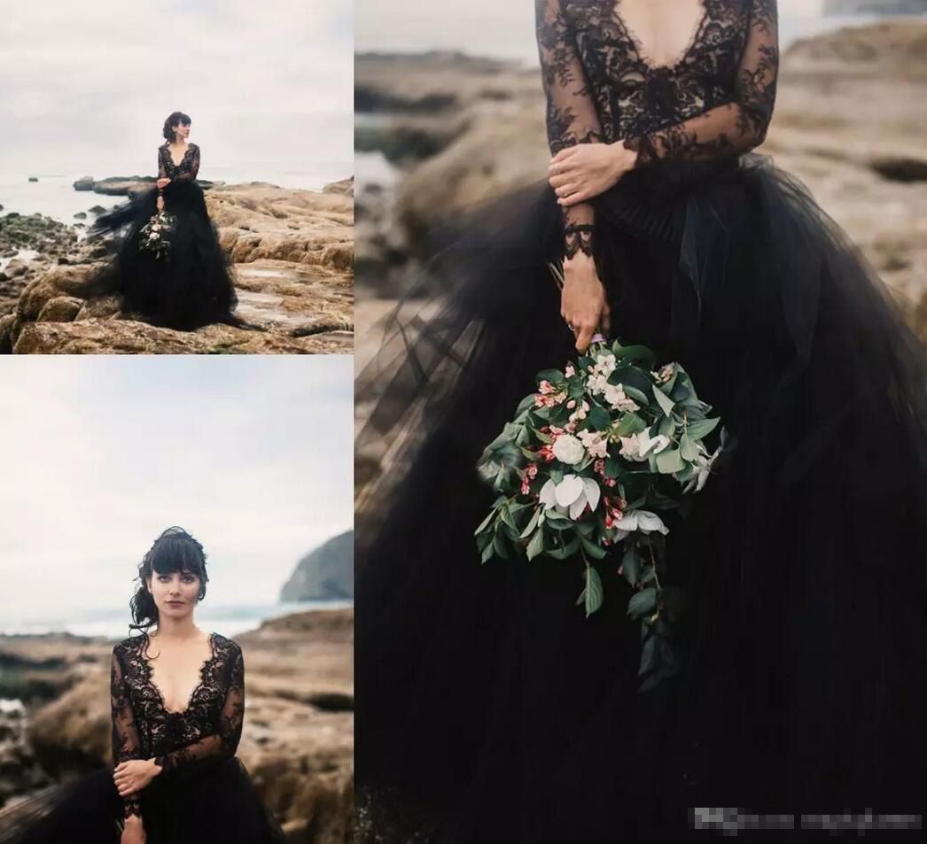 black boho wedding dress