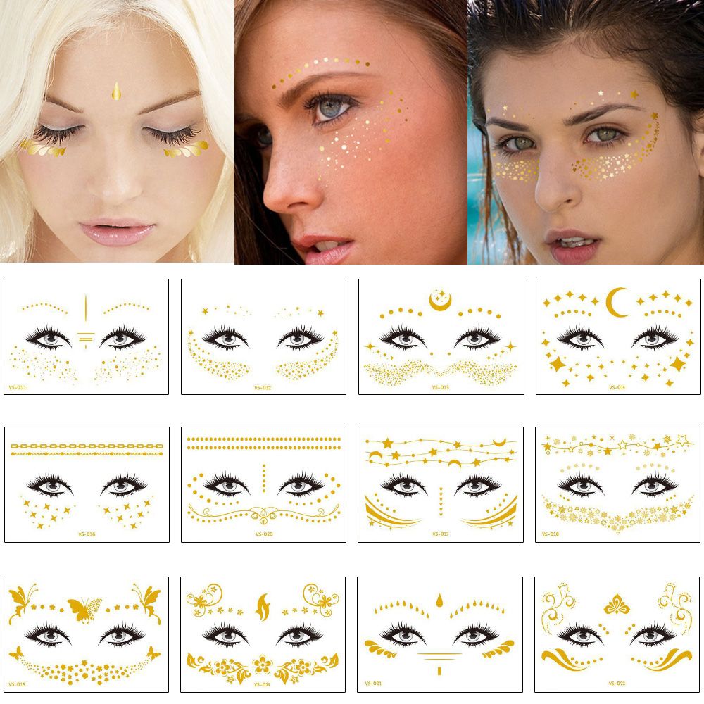 Gold Temporary Female Face Metal Tattoo Sticker Buterfly Moon Scale Chain Jewelry Flash Tattoos Body Art Gold Temporary Female Face Metal Tattoo Sticker Buterfly Moon Scale Chain Jewelry Flash Tattoos Body Art