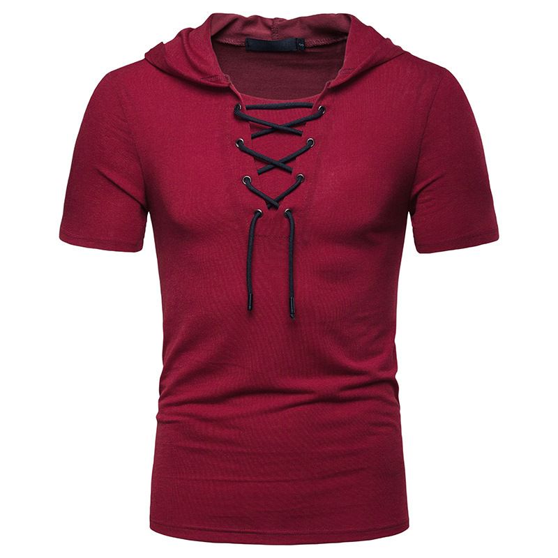 2021 Mens Loose Solid Bandage Hoodies Man Summer Hooded Neck Short ...