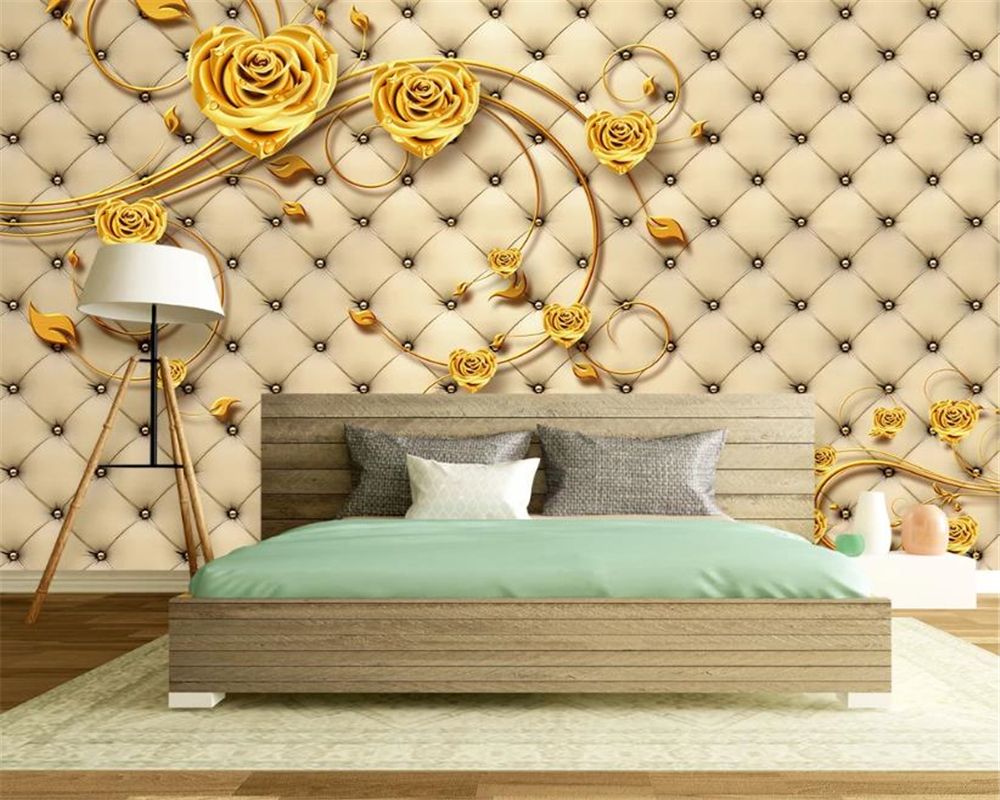 Luxury 3d Wallpaper High-grade Leather Gold Rose Living Room TV Sofa  Background Wall HD Decorative