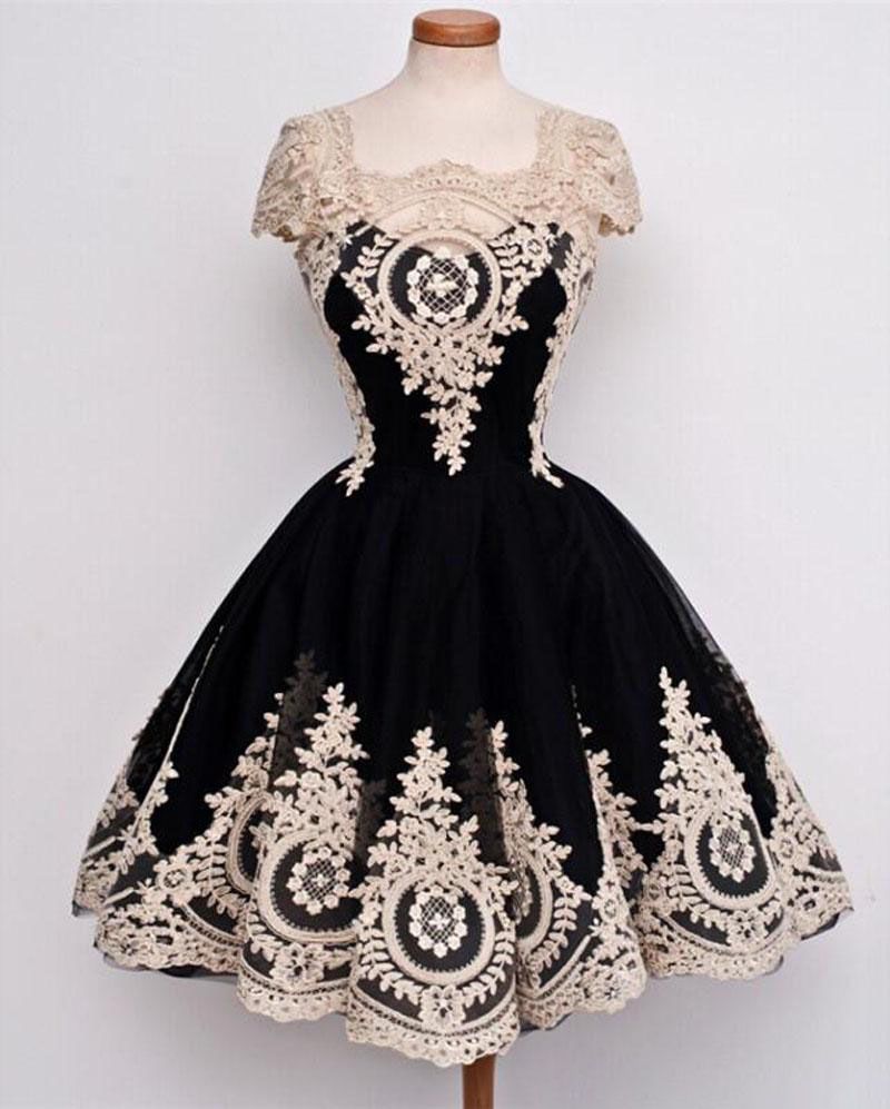 Compra Vestidos De Graduación De Secundaria 2019 Vestidos De 15 Anos Corto  Vestidos De Fiesta Cortos Negros Vintage Con Apliques De Encaje Barato |  Entrega Rápida Y Calidad | Es.Dhgate