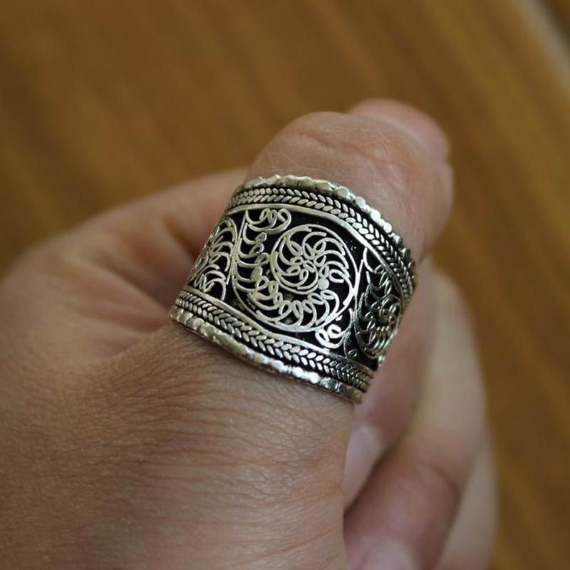 2.019 tibetanos de la de plata anillo para pulgar hombre hecho a
