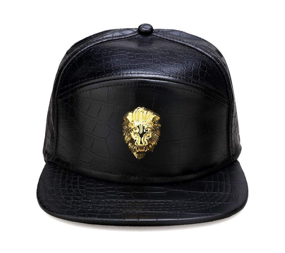 Metal Gold Lion Head Logo PU Leather 