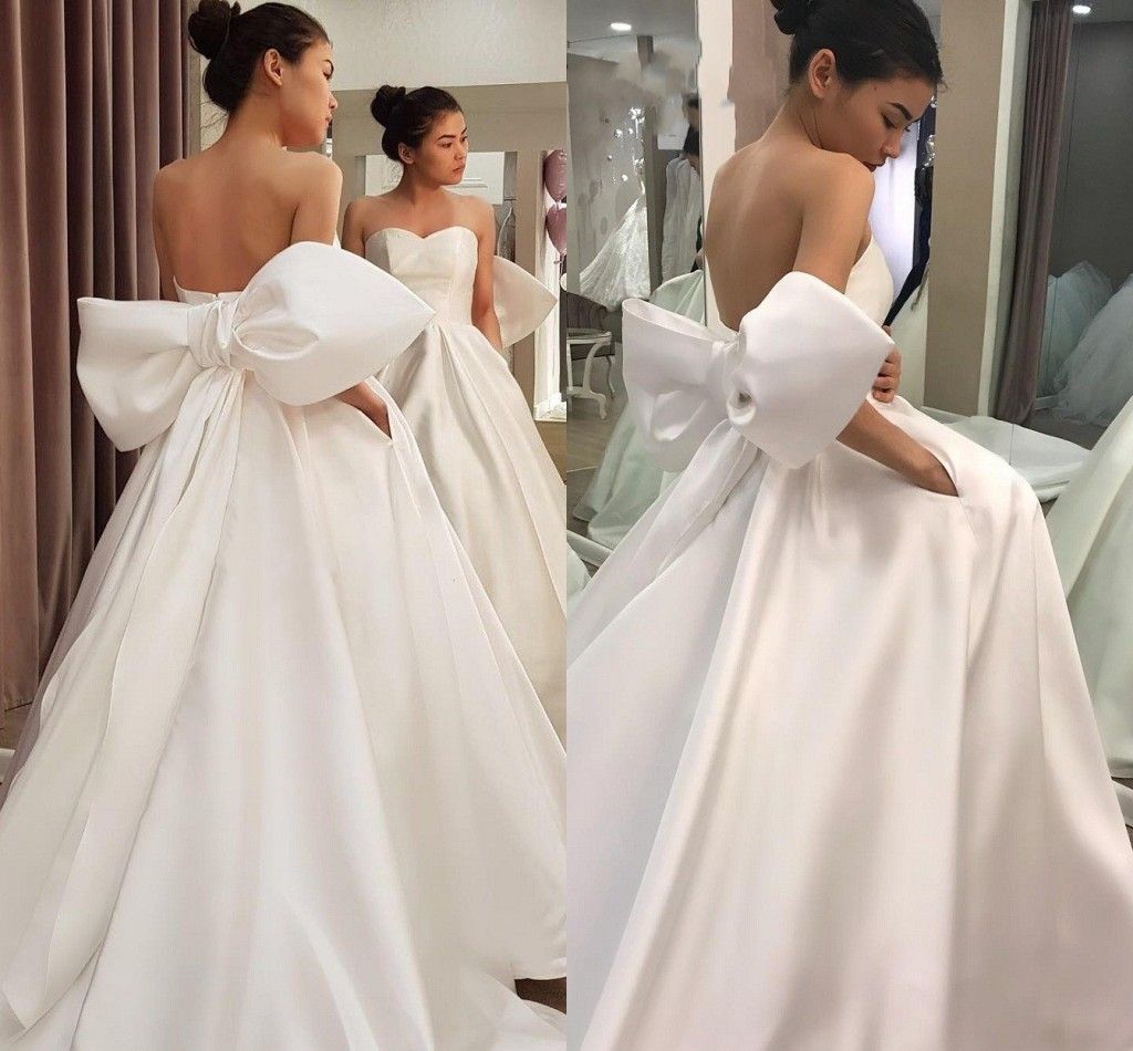satin wedding dress with bow