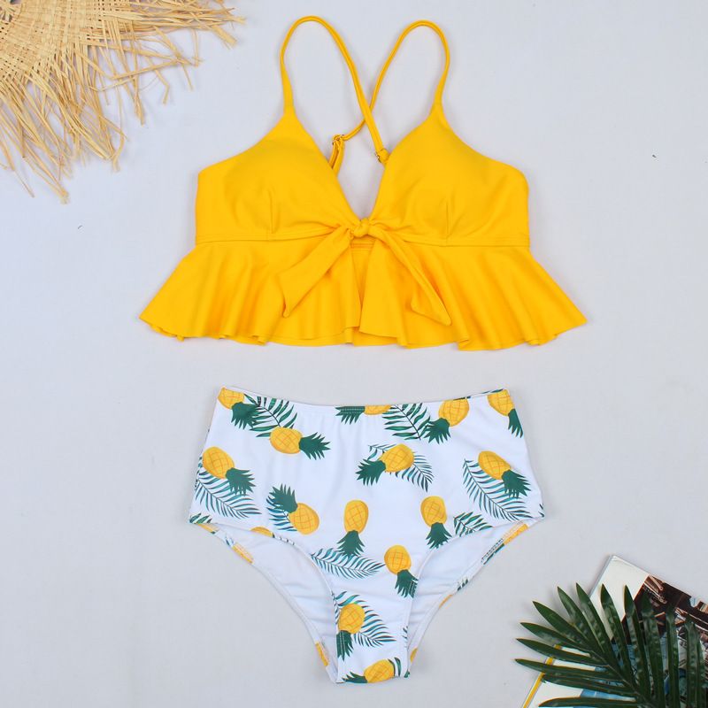 El Traje De Baño 2020 Los Diseñadores De Lujo Volantes Bikinis Trajes De Baño De Las Mujeres Ropa De Baño Amarillo Empuje Hacia Arriba El Bañador Ladies Beach Bikini De De